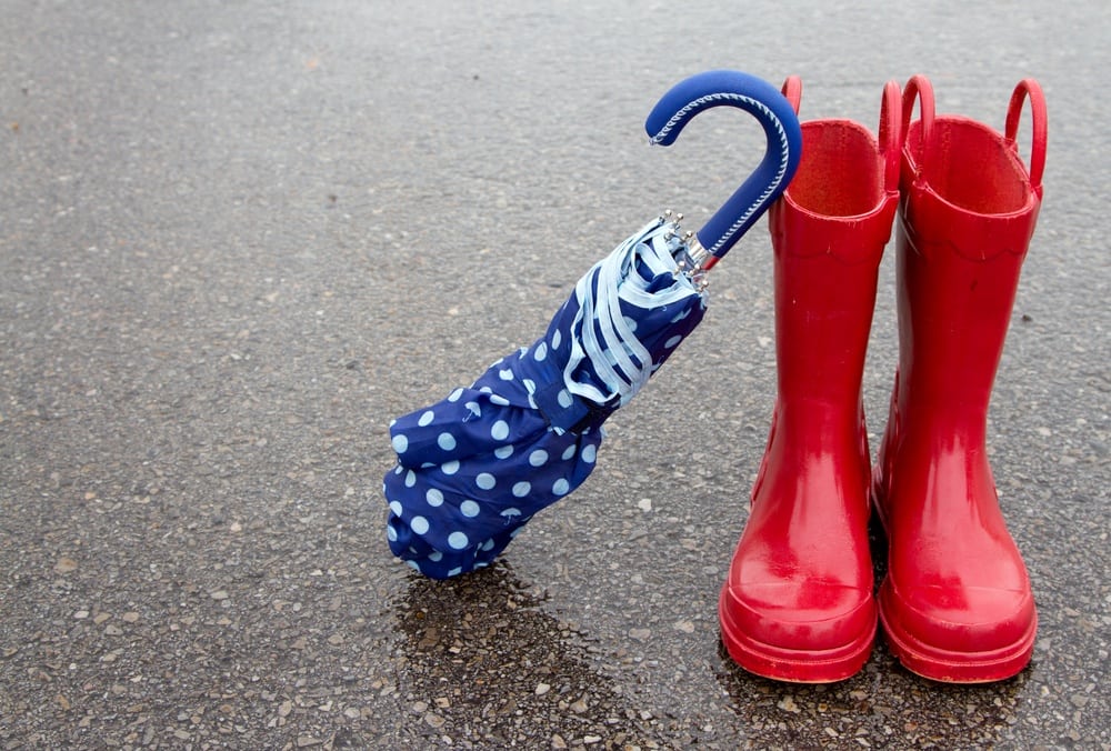 Rainy day boots and umbrella.