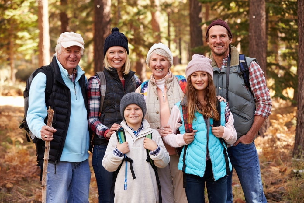 Family hiking in the National Park.