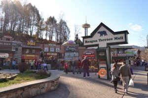 People walking around the Reagan Terrace Mall in Gatlinburg TN.