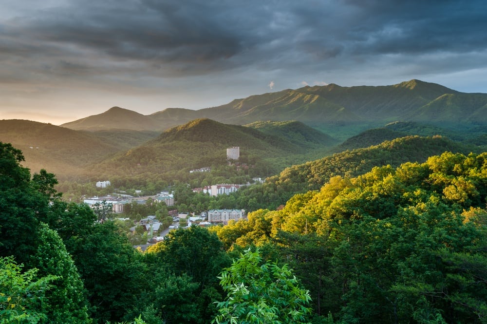 Sunrise over the beautiful mountain town of Gatlinburg TN.