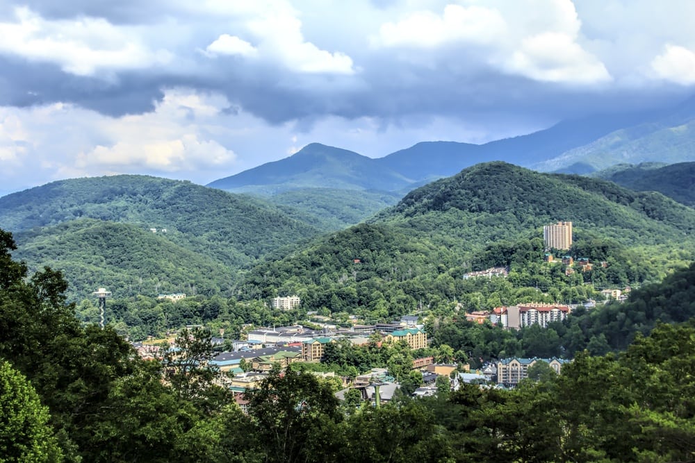 View of Gatlinburg TN from the Smoky Mountains.
