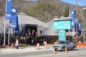 A sign for the Ober Gatlinburg Aerial Tramway in downtown Gatlinburg TN.