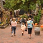 A family walking through The Village in Gatlinburg.