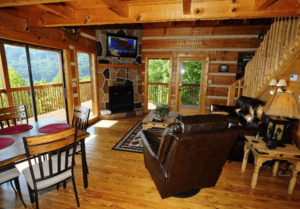 The living room of a one bedroom Gatlinburg cabin rental.