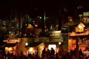 Reagan Terrace in downtown Gatlinburg at night.