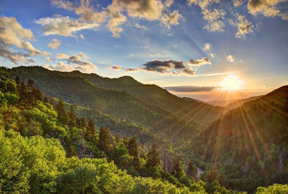 Sunrise in the mountains near Gatlinburg.