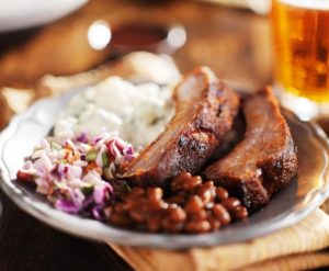 Delicious BBQ ribs and side dishes.