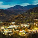 Evening view of city lights in Gatlinburg Tn