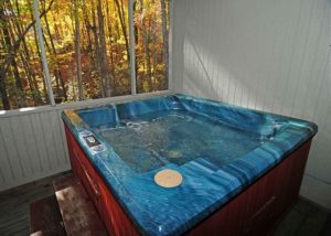 hot tub on deck of cabin