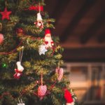 decorated christmas tree in cabin