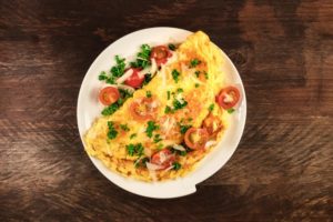 omelet on a wood table